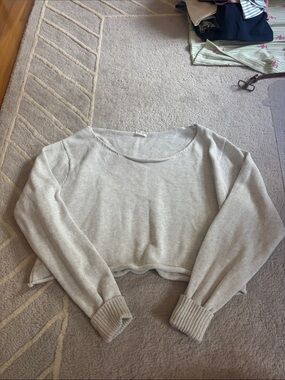 Brandy Melville Light Gray Off-the-Shoulder Cropped Sweater